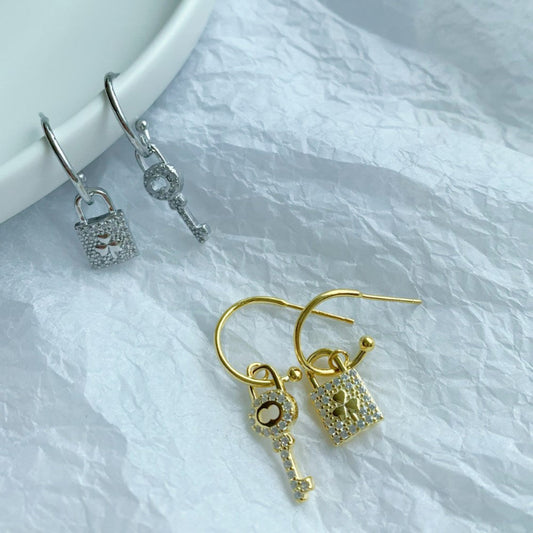 Pave Lock and Key Hoops

