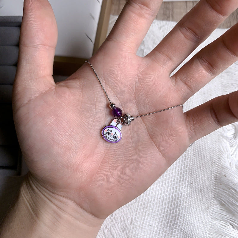 Cartoon Labubu & Crystal Bead Necklace

