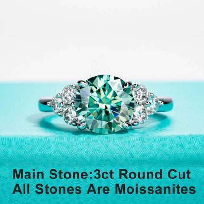 Brilliant Green Moissanite Cluster Engagement Ring

