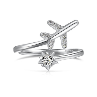 Chic Plane & Sparkle Star Ring

