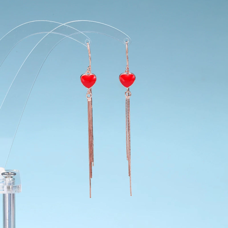 red heart enamel hook earrings rose