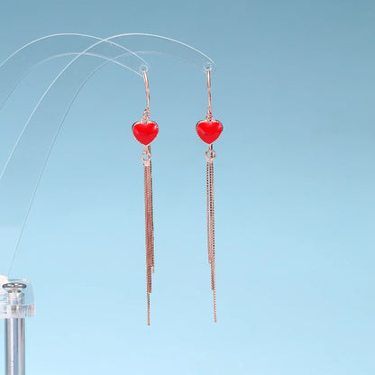 red heart enamel hook earrings rose