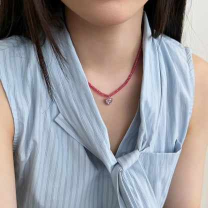 Cherry Red Bead with Pink Heart Charm

