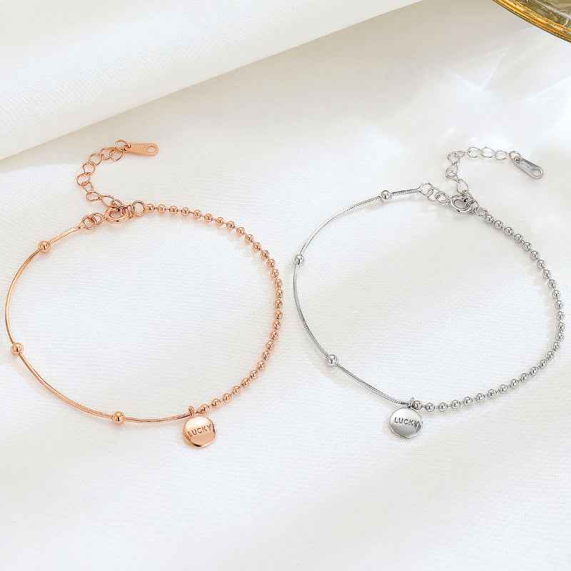 Delicate "Lucky" Disc Charm Bead Bracelet