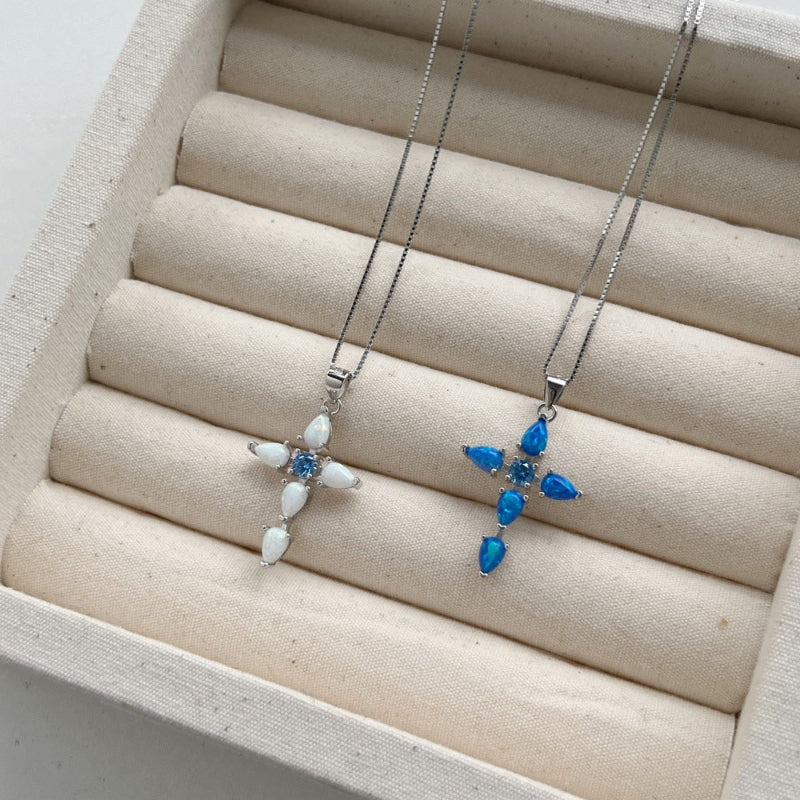 Elegant Everyday Opal Cross Pendant