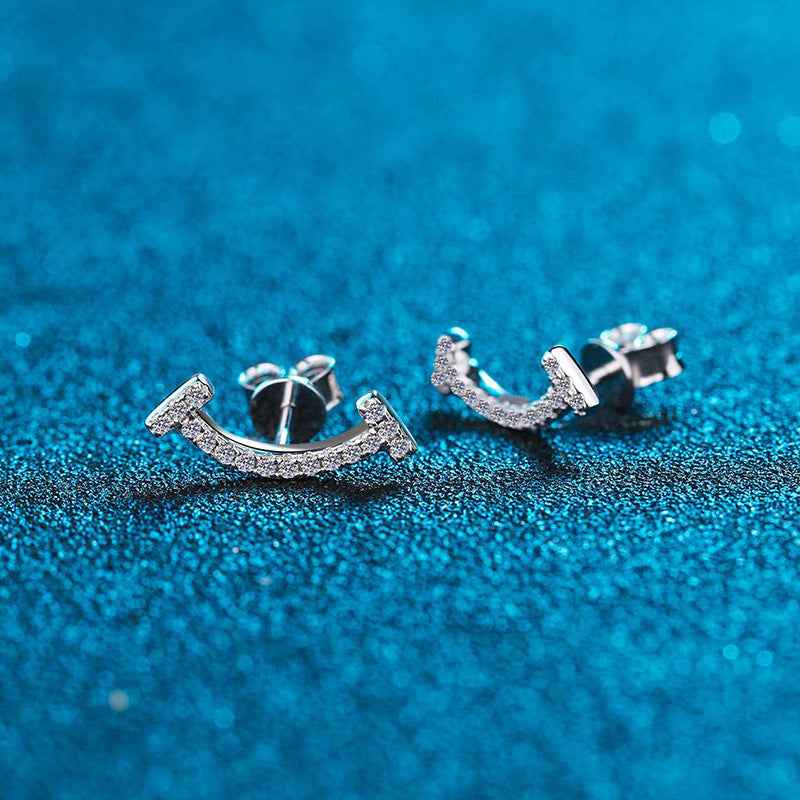 Sparkling Smile Curve Stud Earrings