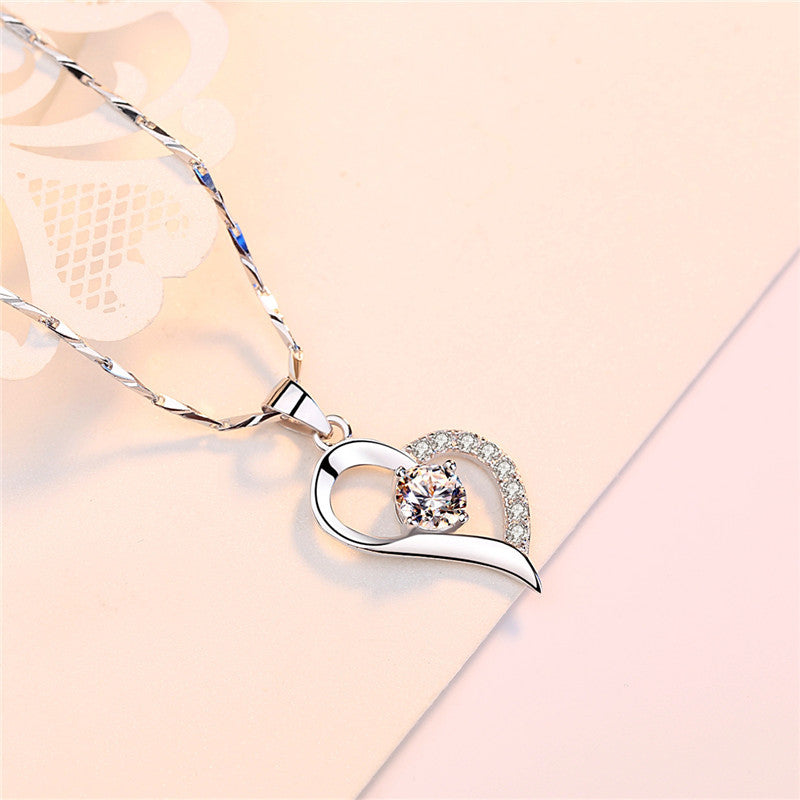 Classic 925 Silver Heart Solitaire Necklace