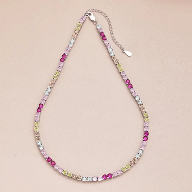 Romantic Colorful Zirconia Tennis Necklace