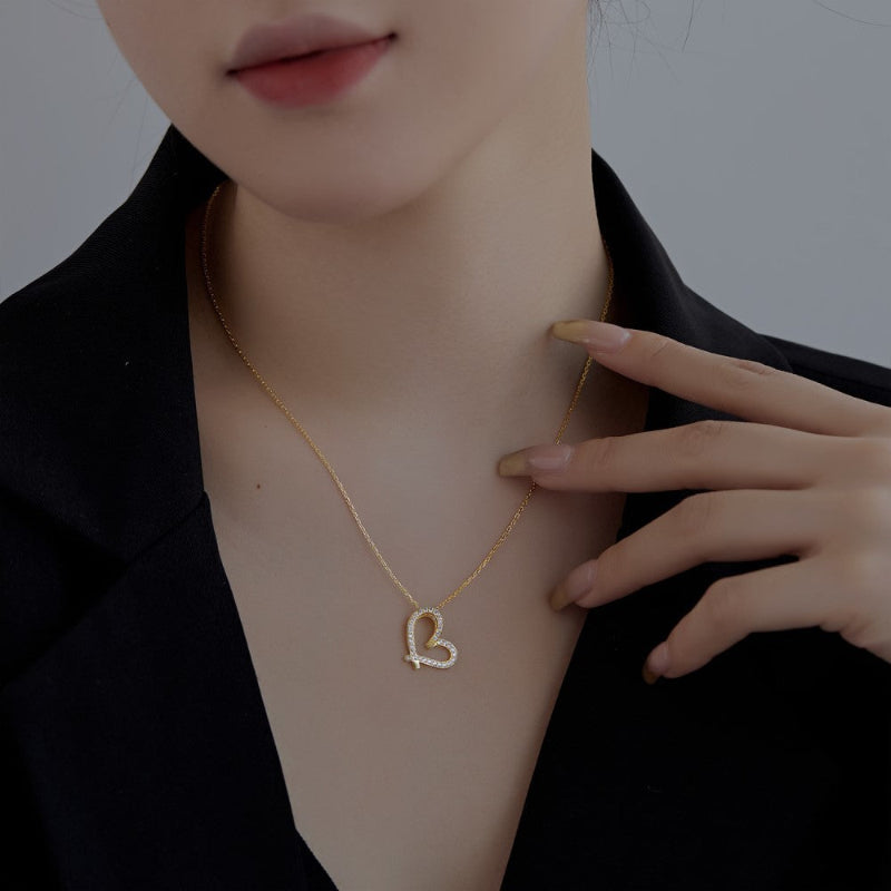 Contemporary Silver Pave Edge Heart Necklace

