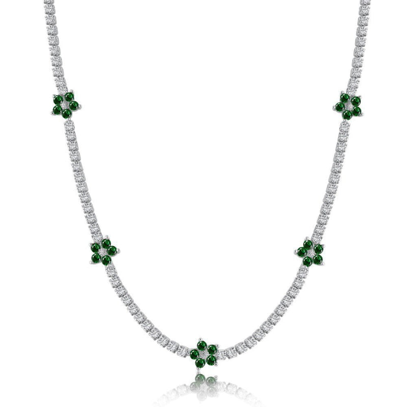 Modern Floral Tennis Choker with CZ Pave

