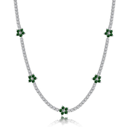 Modern Floral Tennis Choker with CZ Pave


