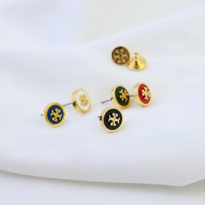 Classic Enamel Coin Stud Earrings