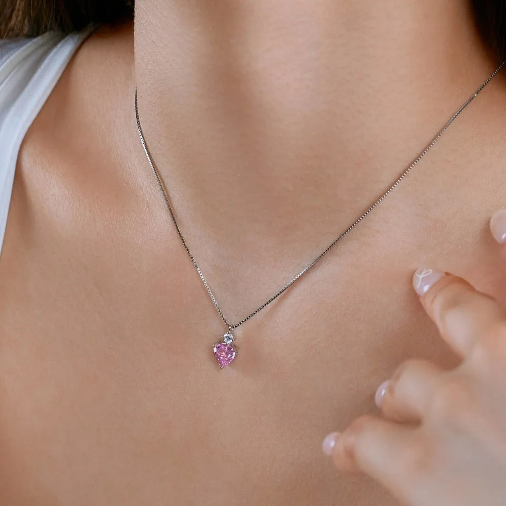 Luxurious Pink Zirconia Heart Pendant Necklace