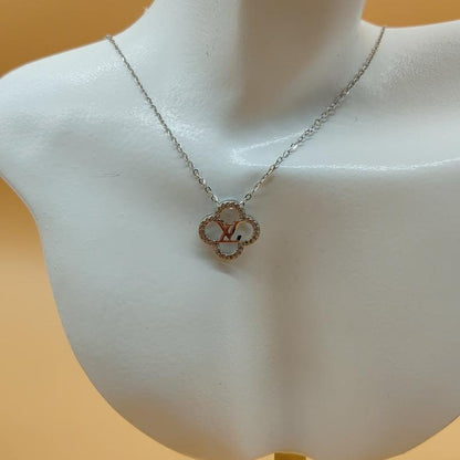 Vintage-Inspired Silver Clover LV Necklace