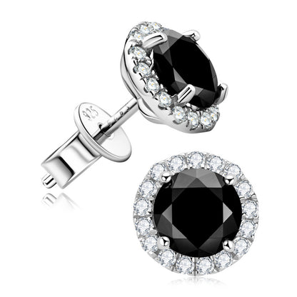 Diamond Halo Black Stone Earrings 