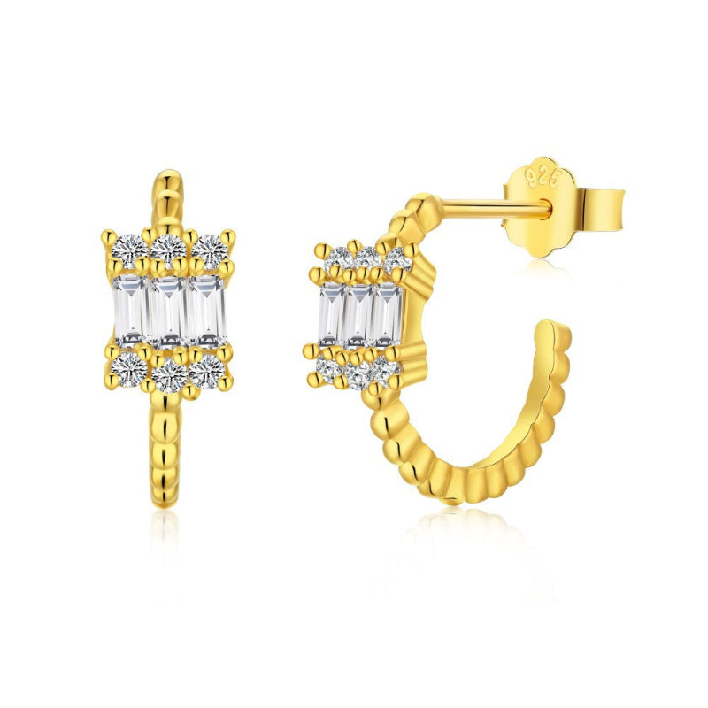 Curved Stud Earrings with Baguettes

