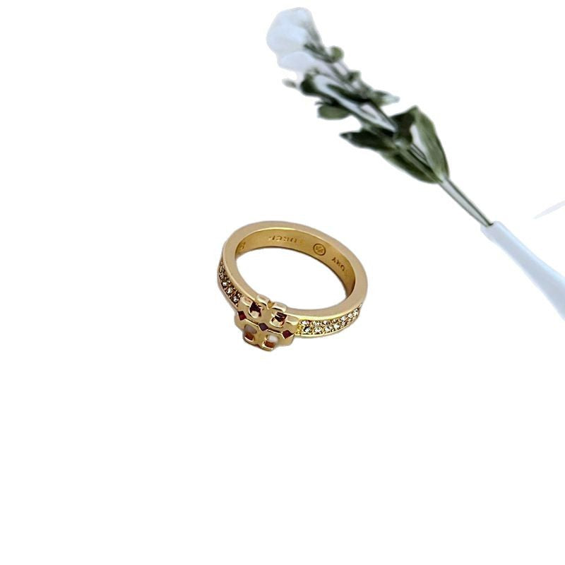 Gold-Tone Logo Rings with Crystals

