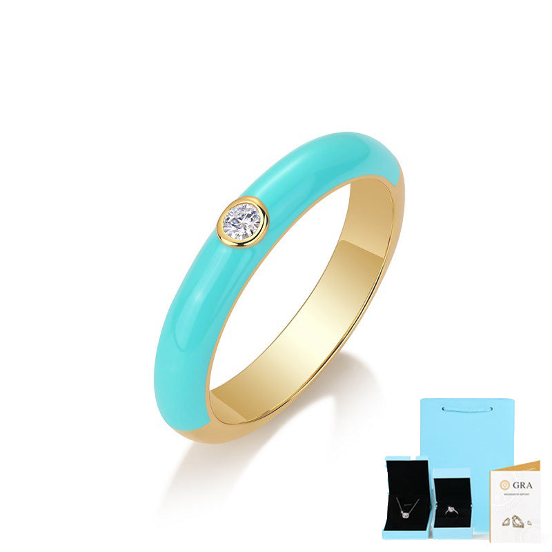 High Polish Gold Edged Enamel Moissanite Ring

