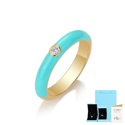 High Polish Gold Edged Enamel Moissanite Ring

