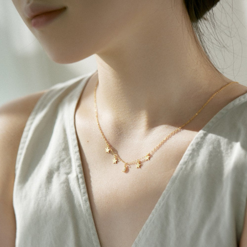 Pave Moon and Star Gold Necklace


