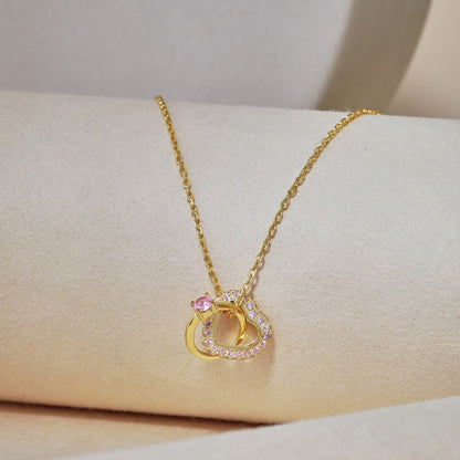 Delicate Gold Chain with Pave Pink Stone Rings

