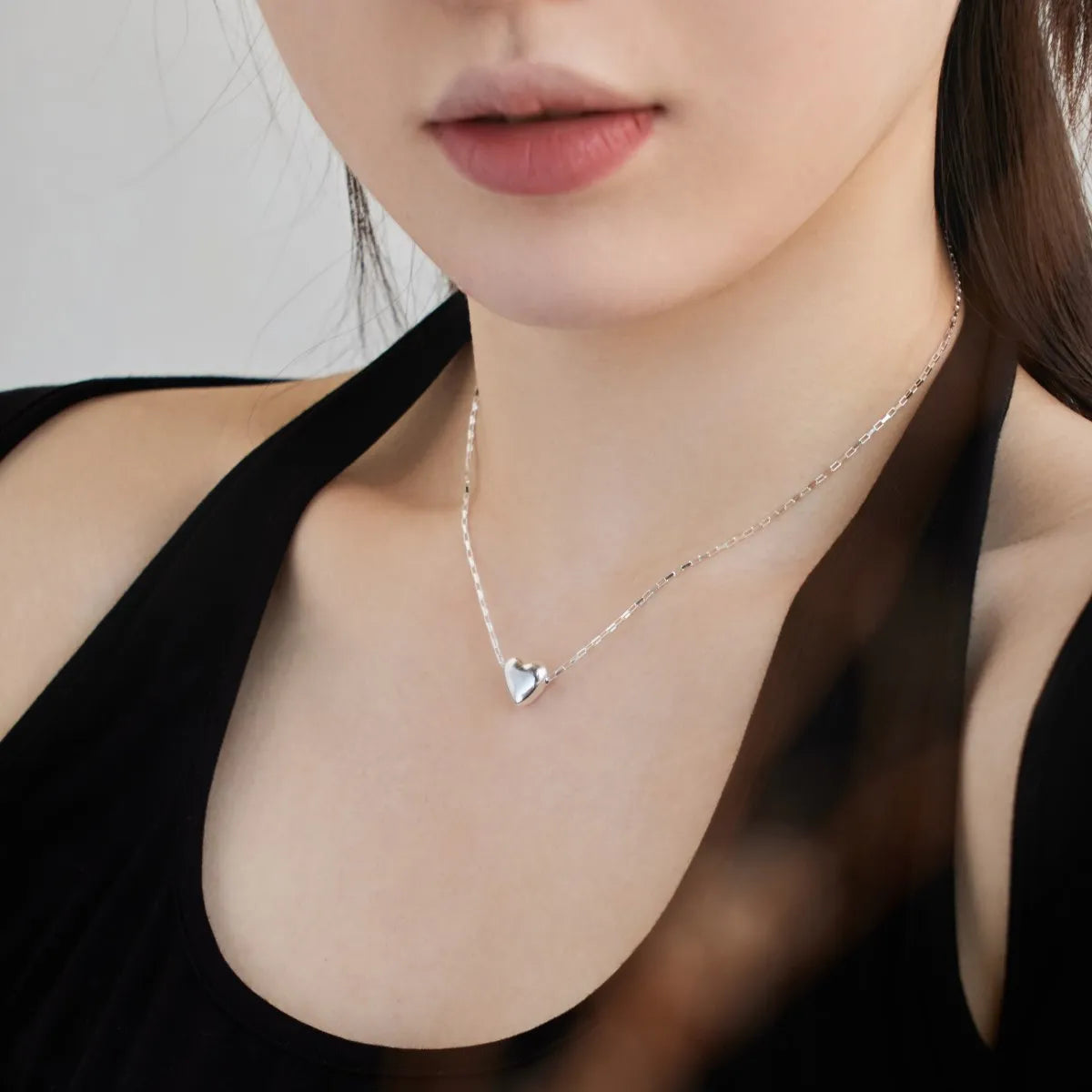 Minimalist Korean Heart Silver Necklace