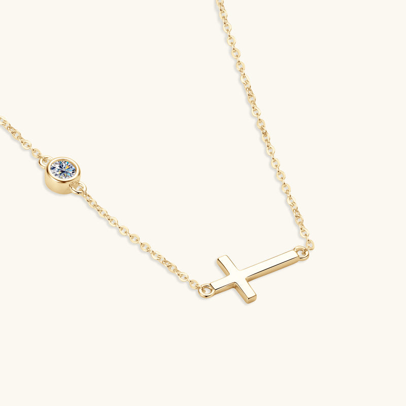 Adjustable Gold Chain Cross with 4mm Moissanite

