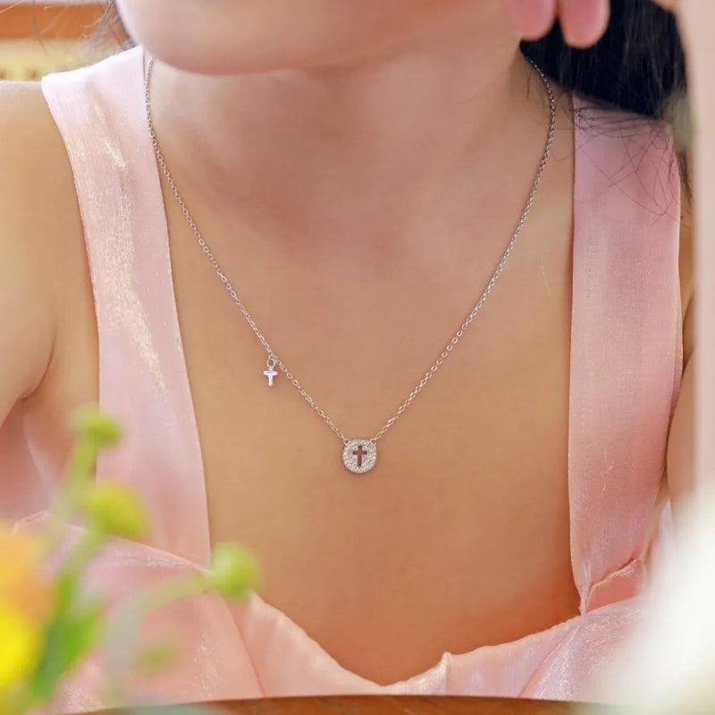 Simple Silver Cross and Circle Necklace

