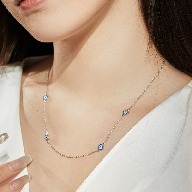 Delicate Evil Eye Charm Station Necklace

