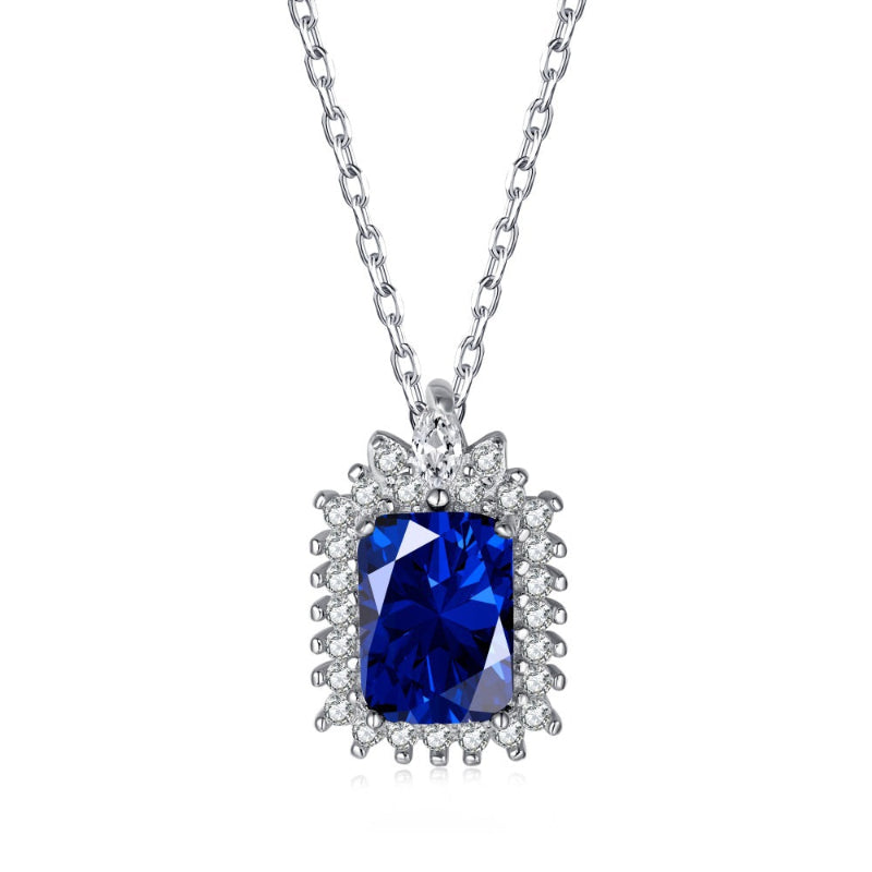 Delicate Silver Chain with Shimmering Rectangular Cut Sapphire Simulant

