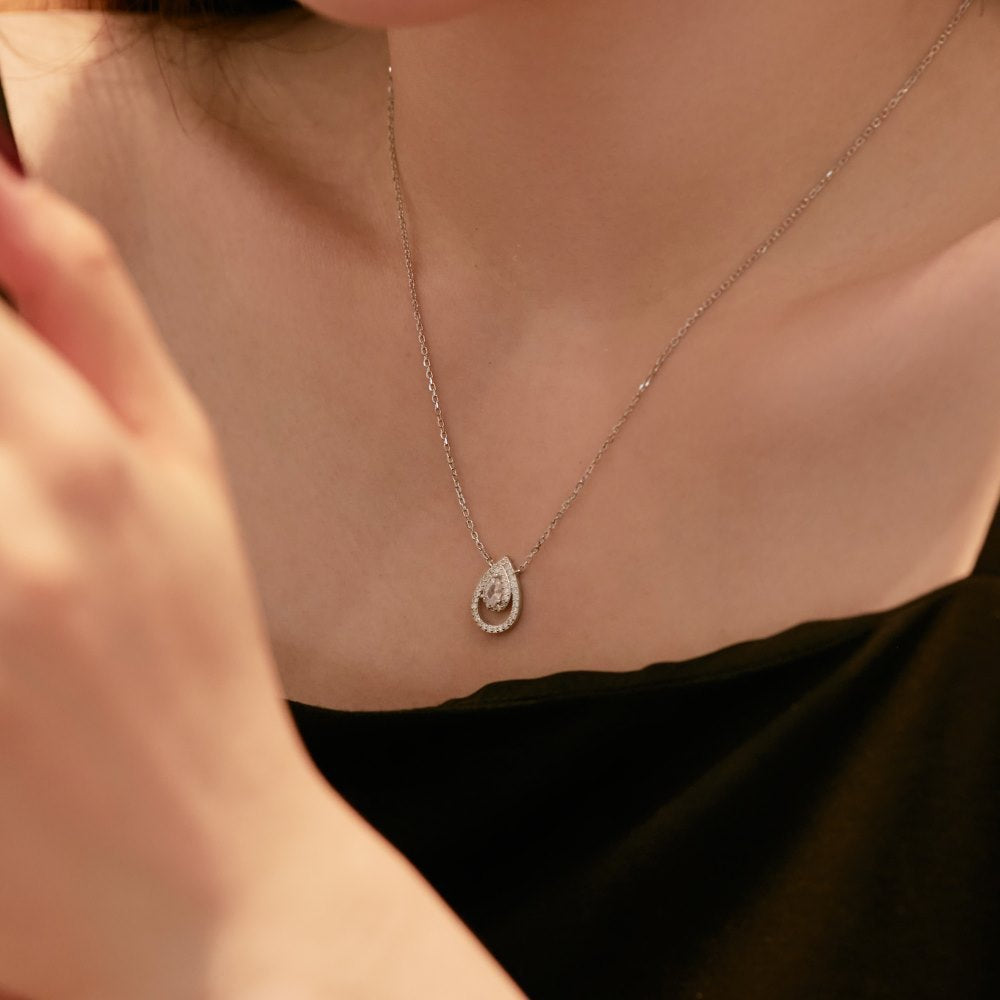Delicate Silver Chain with Shimmering Dual Pear Drops

