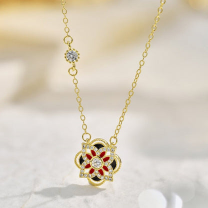 Delicate Silver Chain with Enamel Flower and Offset CZ Accent

