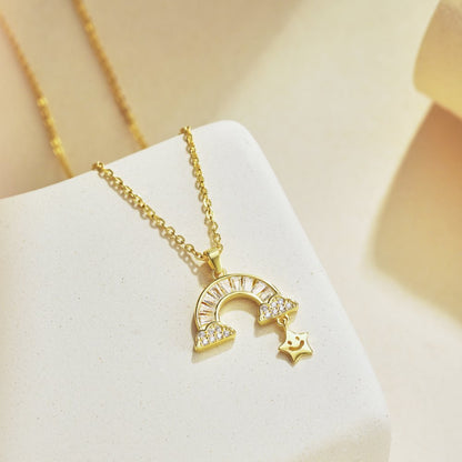 Delicate Silver Chain with Crystal Baguette Rainbow and Pave Clouds


