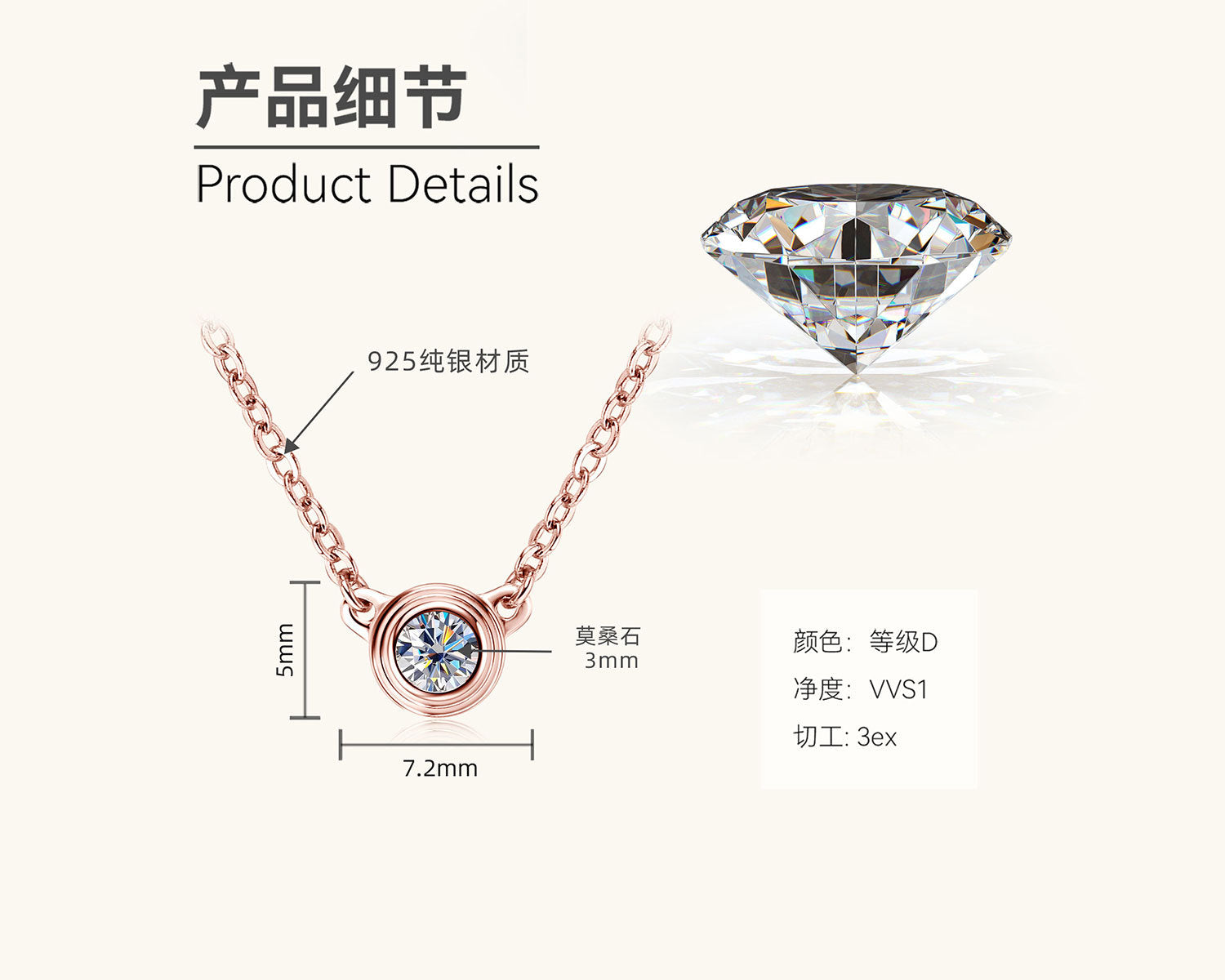 
Moissanite Solitaire Silver Pendant Necklace