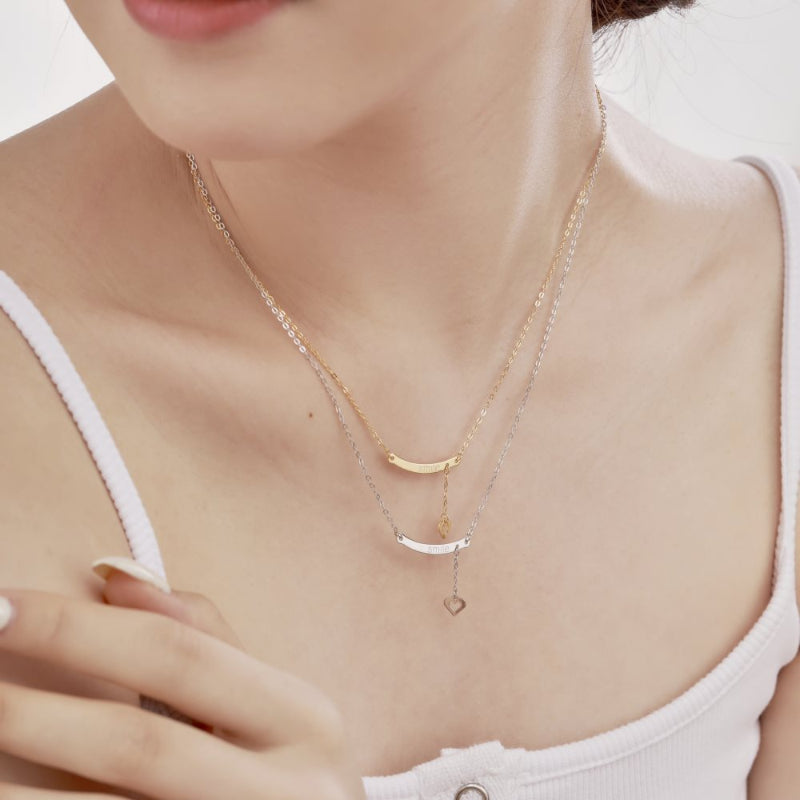 Curved Bar & Open Heart Necklace

