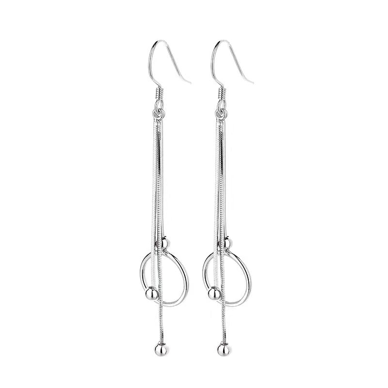 women`s Silver Circle Tassel Ear Hooks