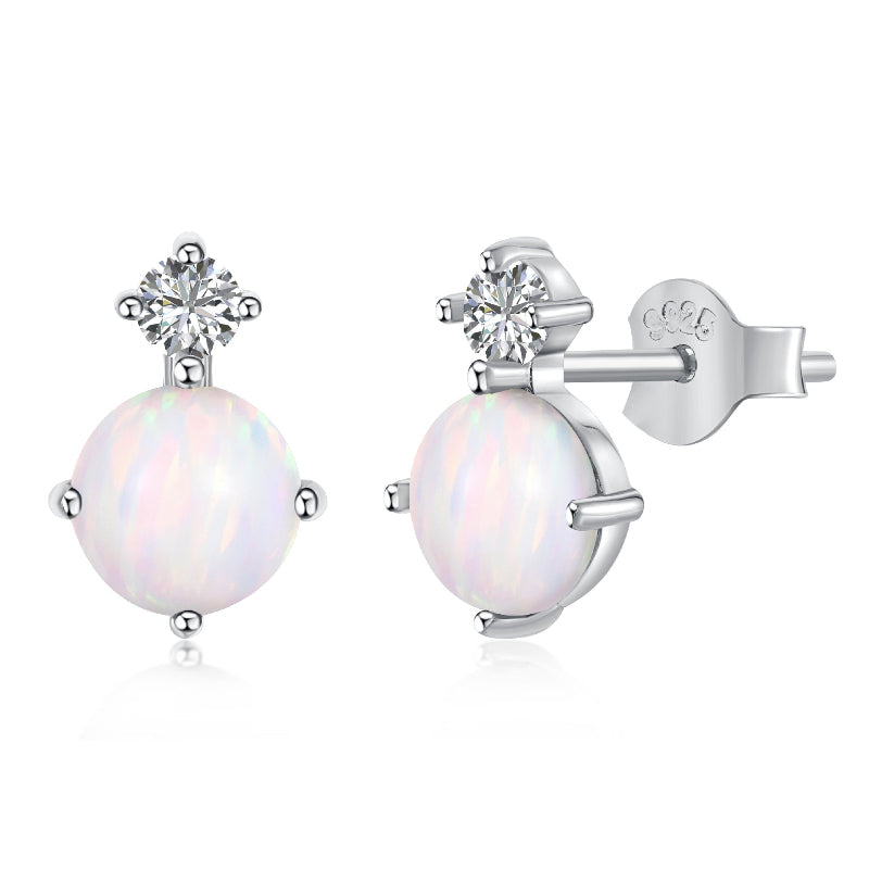 Silver White Opal and Zirconia Studs

