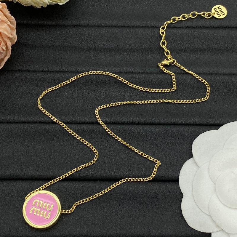 Miu Miu Gilt Chain Necklace Set with Round Pendants

