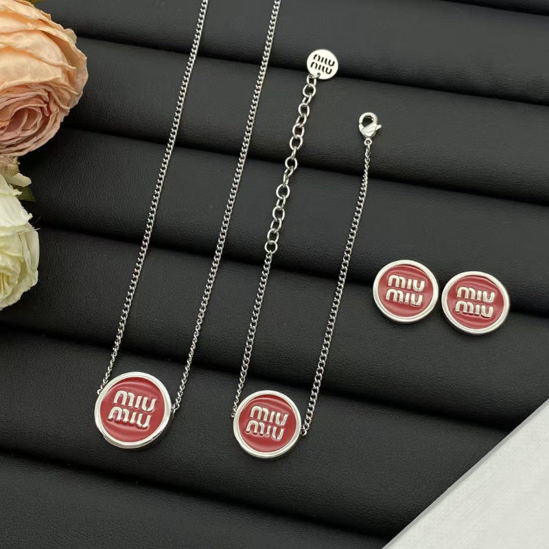 Miu Miu Branded Silver Chain Jewelry Set

