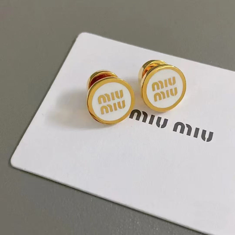 Miu Miu White & Gold Circle Earrings

