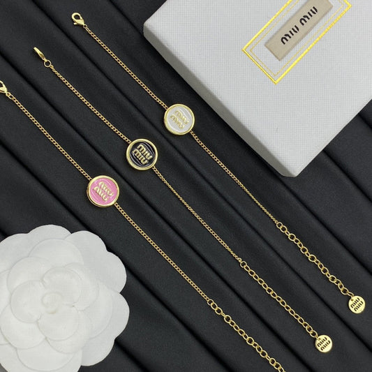 Gold-Plated Miu Miu Enamel Logo Bracelets


