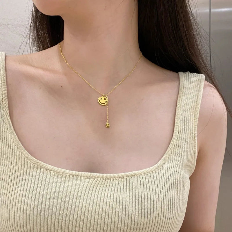Off-Center Smiley Charm Necklace

