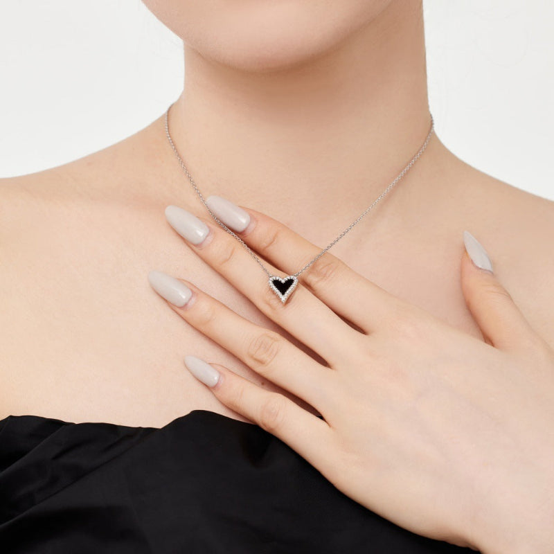 Sterling Silver Black Inlay Heart Necklace

