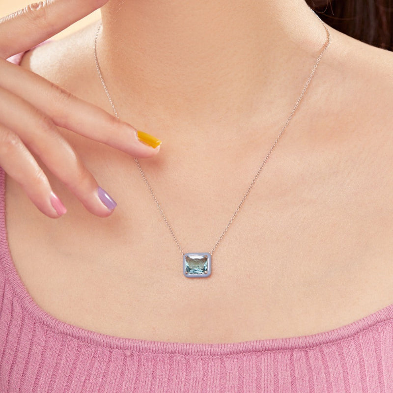 Rectangular Cut Crystal Pendant with Pale Blue Frame

