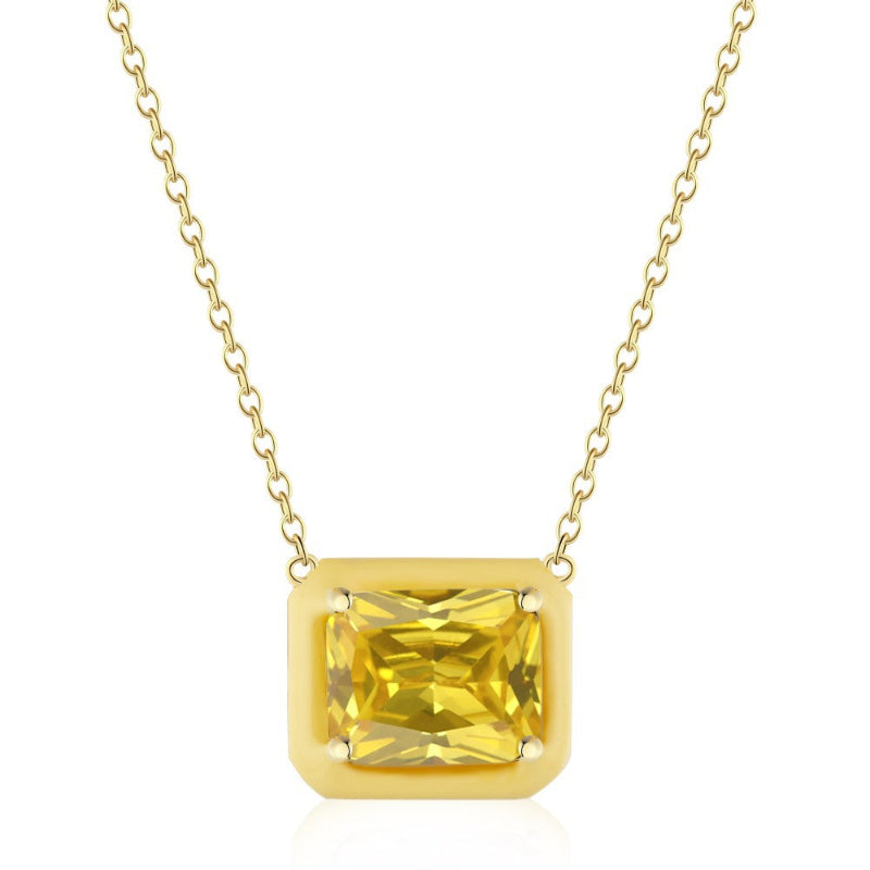 Light Yellow Frame Emerald Cut Solitaire Necklace


