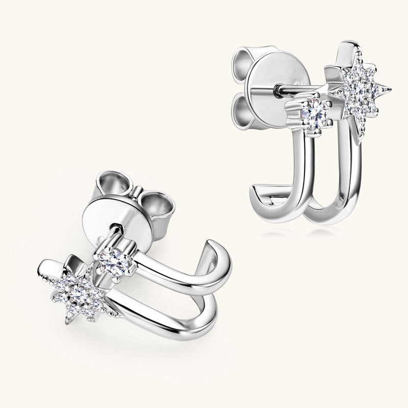 Delicate Star & Moissanite Bar Earring

