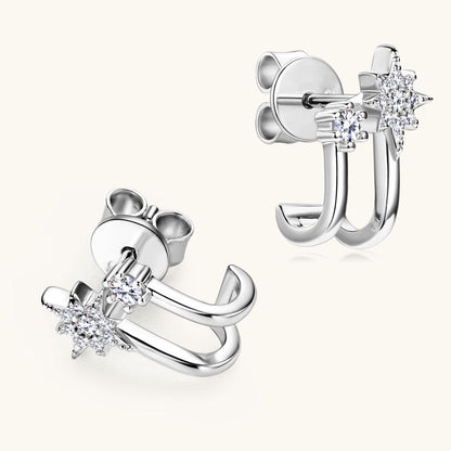 Delicate Star & Moissanite Bar Earring

