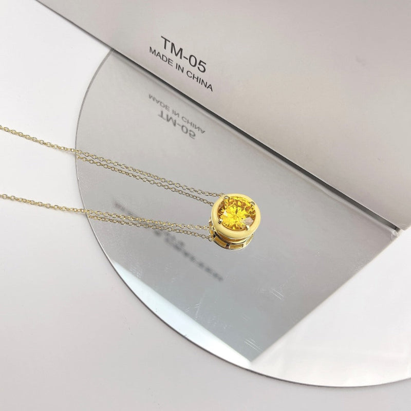 Yellow Enamel Halo Diamond Simulant Necklace


