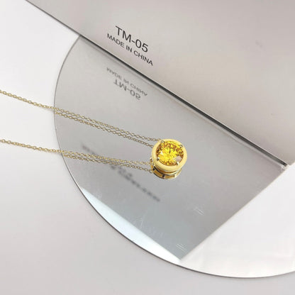 Yellow Enamel Halo Diamond Simulant Necklace

