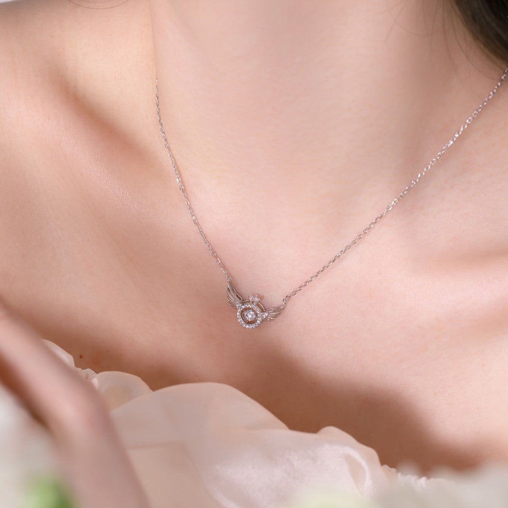 Optimistic Opportune Diamond Heart Wing Necklace